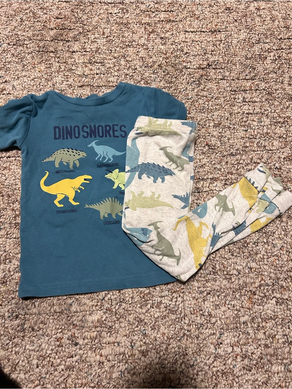 Carter's Blue Dino Snores Top with Multi-Color Dinosaur Leggings